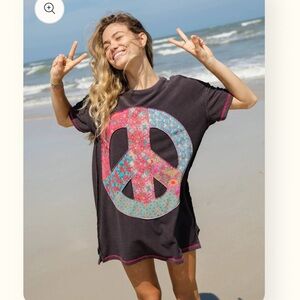 Natural Life Peace Sign Sweatshirt Dress Tunic